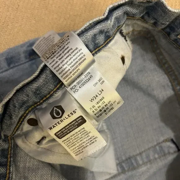 Levis 501 150th Anniversary Selvedge Distressed Patchwork Lightwash Jeans 34x34